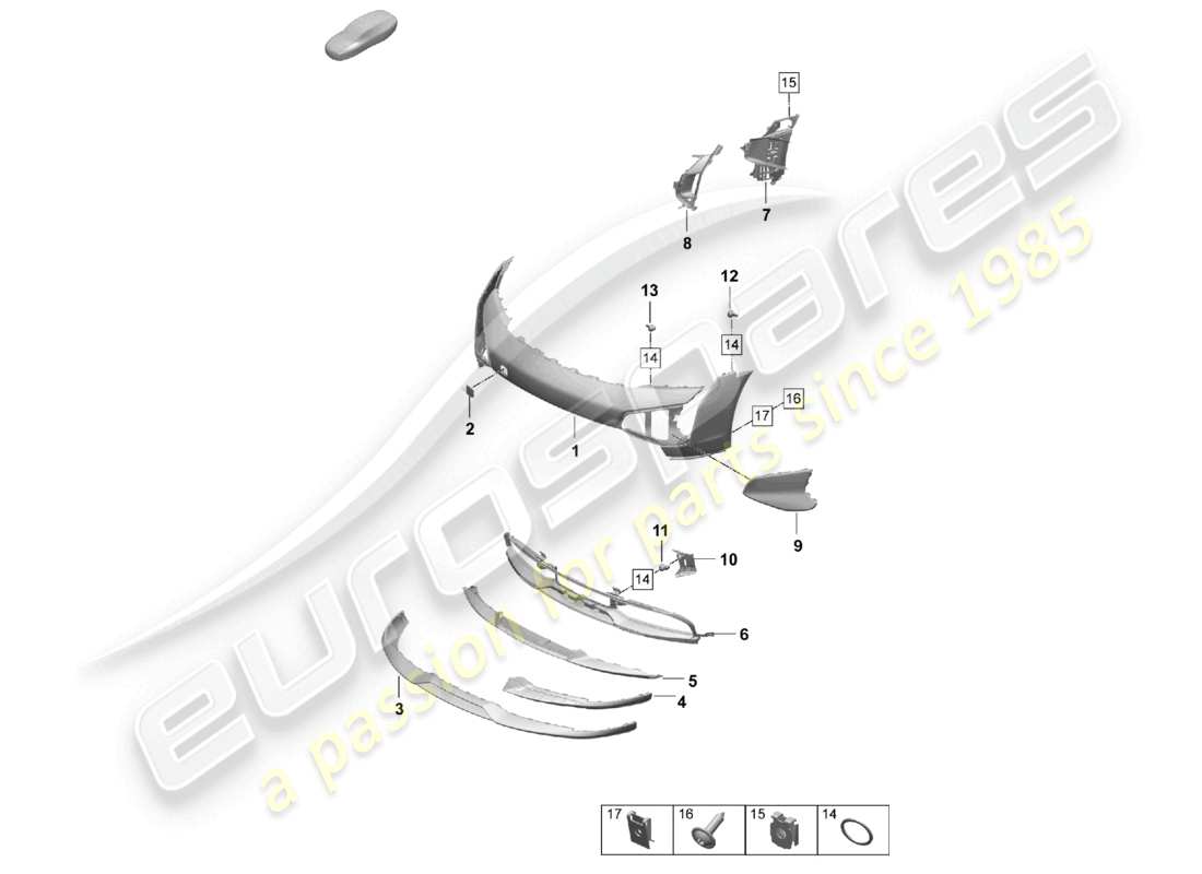 porsche 2026 (taycan 9j1-2) paraurti anteriore taycan cross turismo turbo s diagramma delle parti