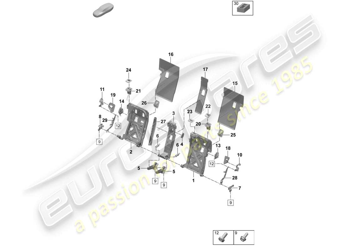 porsche 2025 (taycan 9j1-2) telaio schienale sedile comfort diagramma delle parti