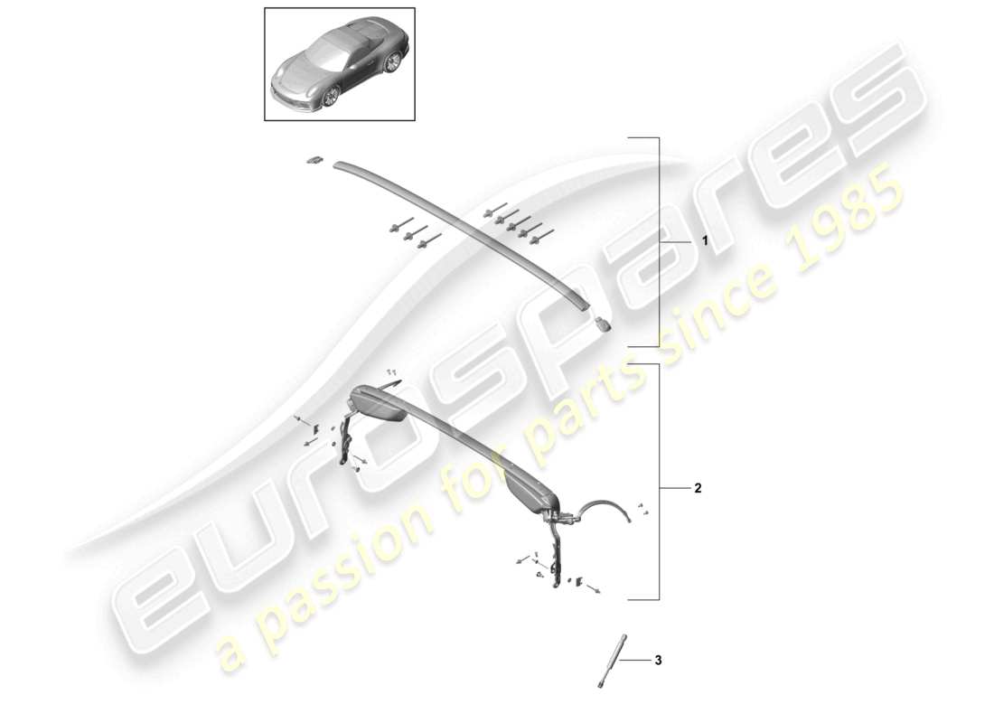 porsche 2021 (991-2 r/gt3/rs) telaio superiore arco del tetto ammortizzatore a gas diagramma delle parti