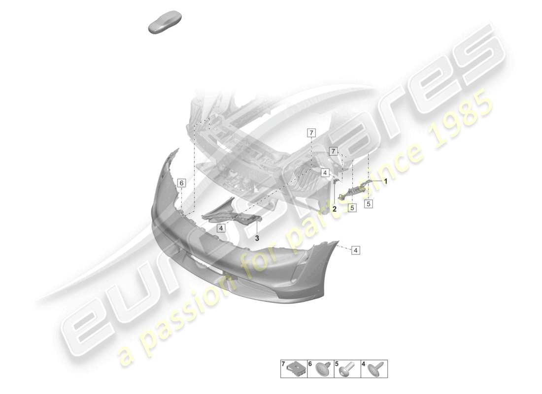 porsche 2020 (taycan 9j1-1) paraurti anteriore fissaggi diagramma delle parti