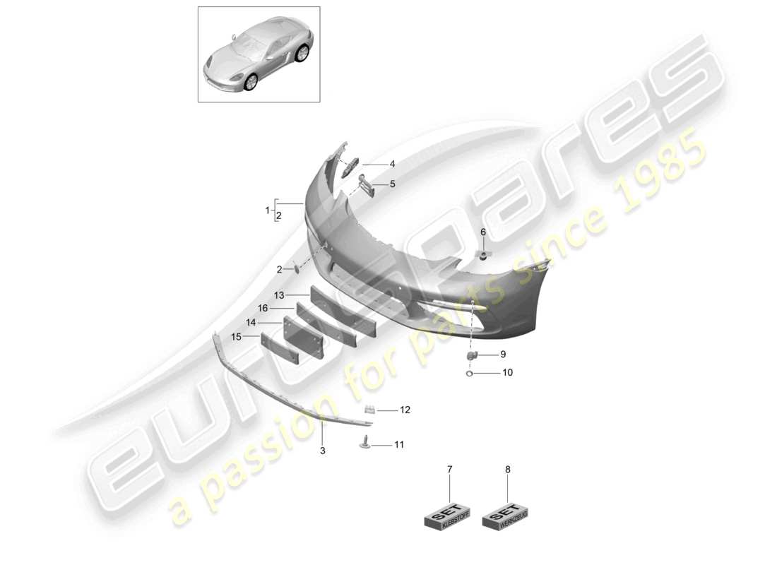 porsche 2021 (718 cayman) schema delle parti paraurti anteriore