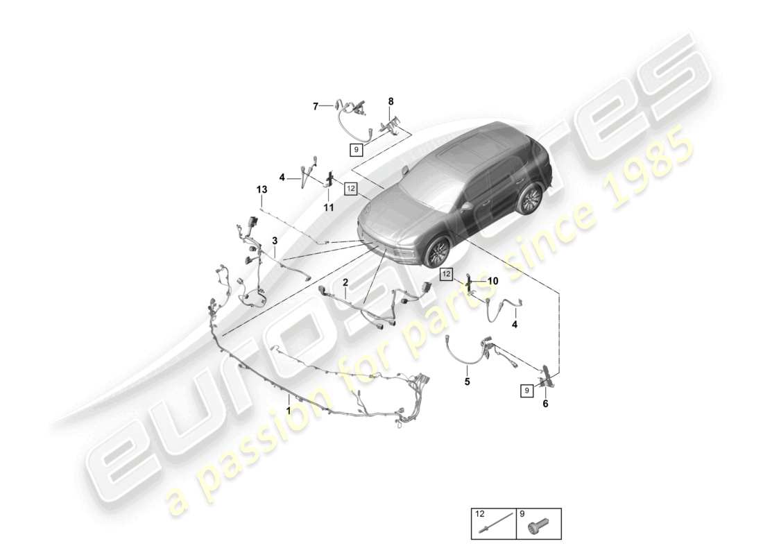 porsche 2022 (cayenne e3 9ya/9yb) paraurti dei telai di cablaggio diagramma delle parti