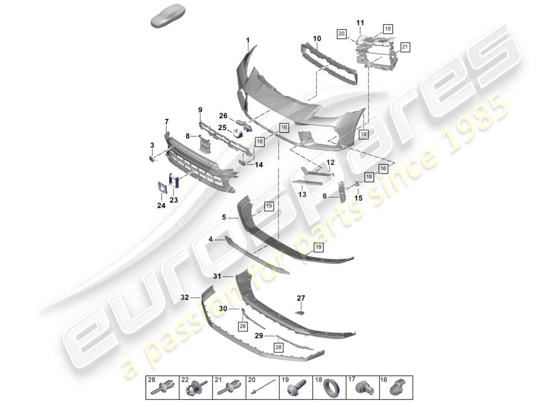 porsche 2026 (panamera 976) schema delle parti paraurti anteriore