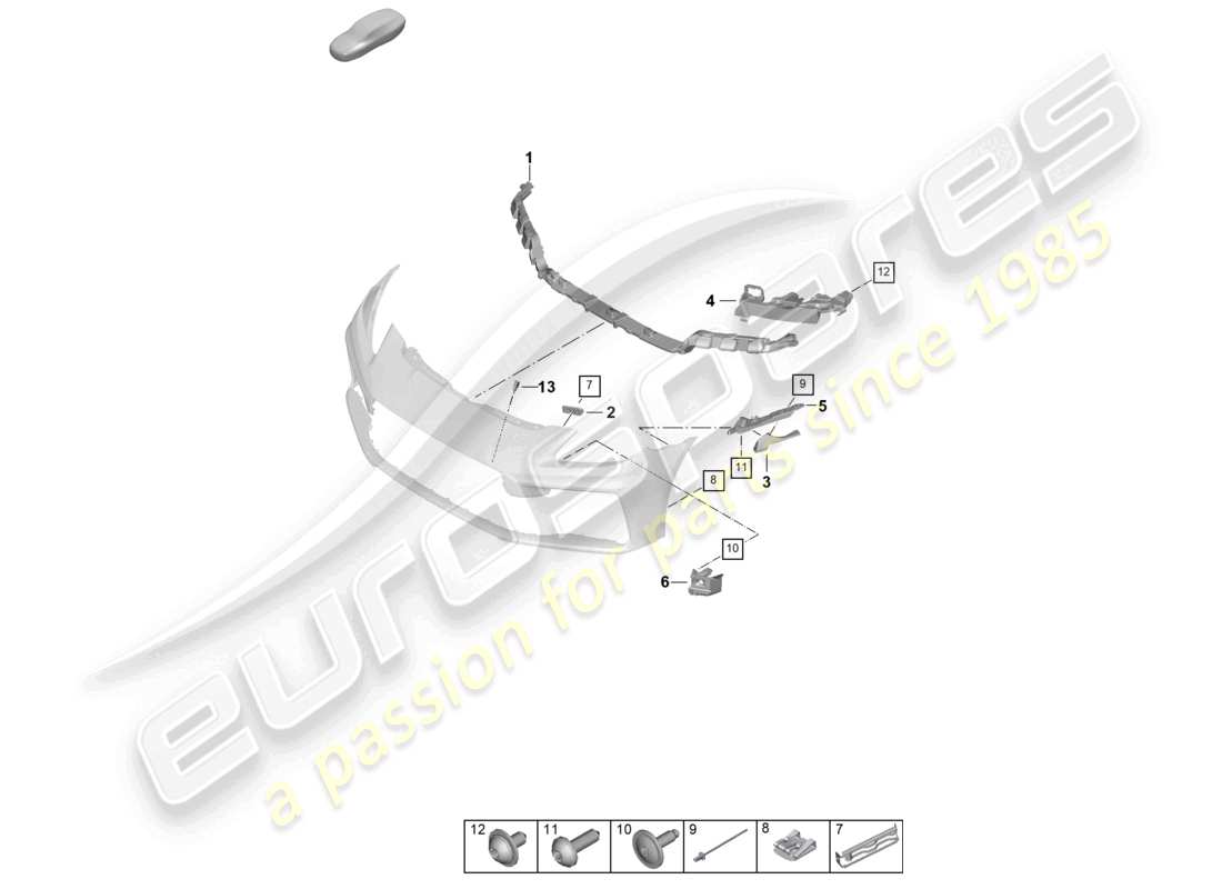 porsche 2026 (panamera 976) schema dei componenti del paraurti anteriore