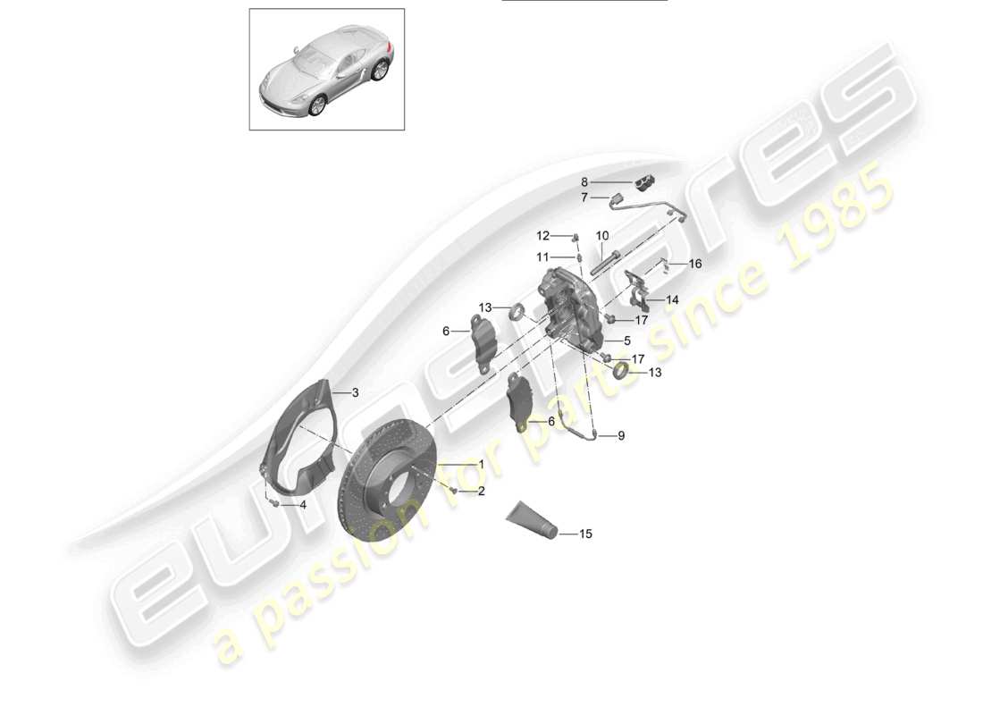 porsche 2022 (718 cayman) freno a disco assale anteriore diagramma delle parti