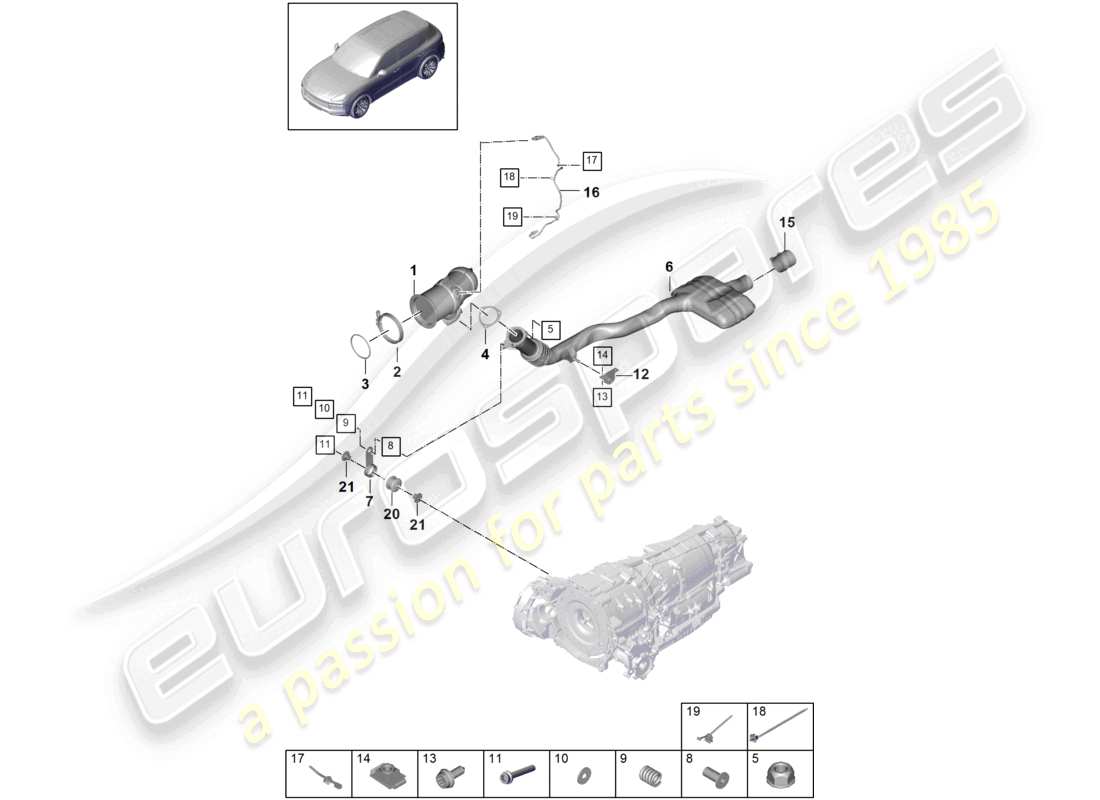 porsche 2022 (cayenne e3 9ya/9yb) sistema di scarico convertitore catalitico sonda lambda schema delle parti