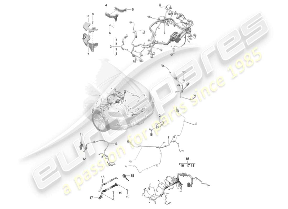 porsche 2021 (718 cayman) cablaggio posteriore motore cambio assale posteriore schema delle parti