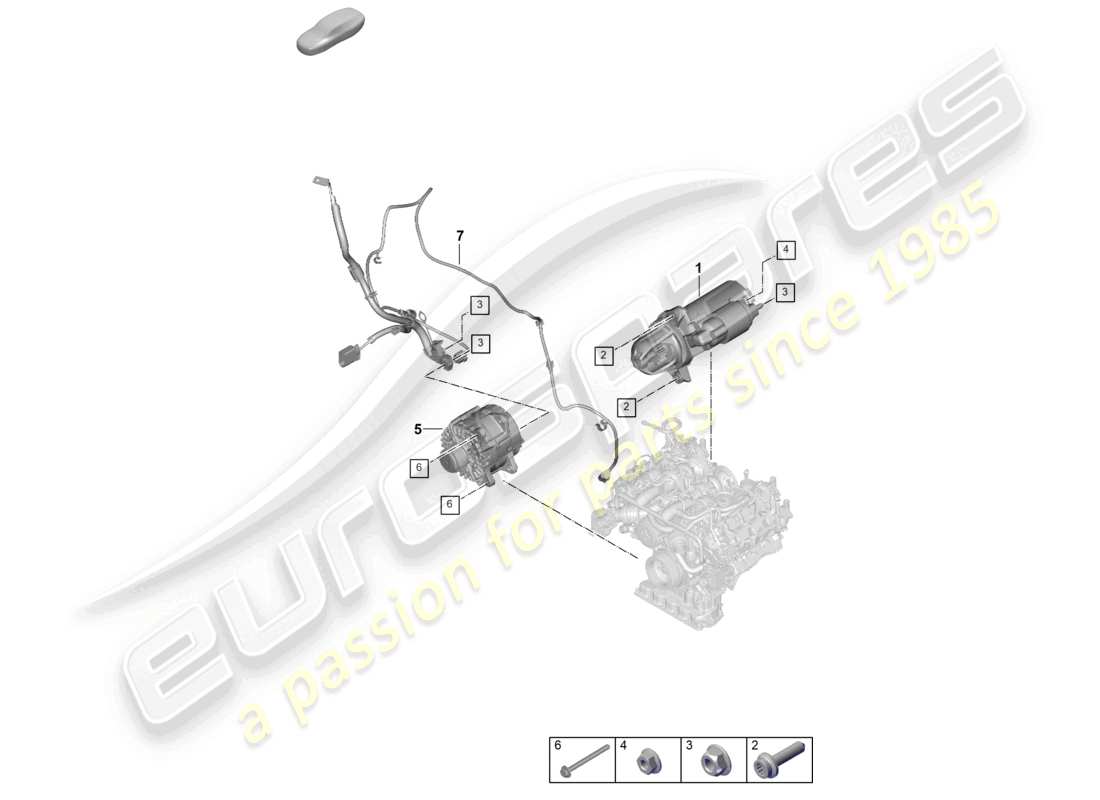porsche 2026 (panamera 976) diagramma delle parti dell'alternatore di avviamento
