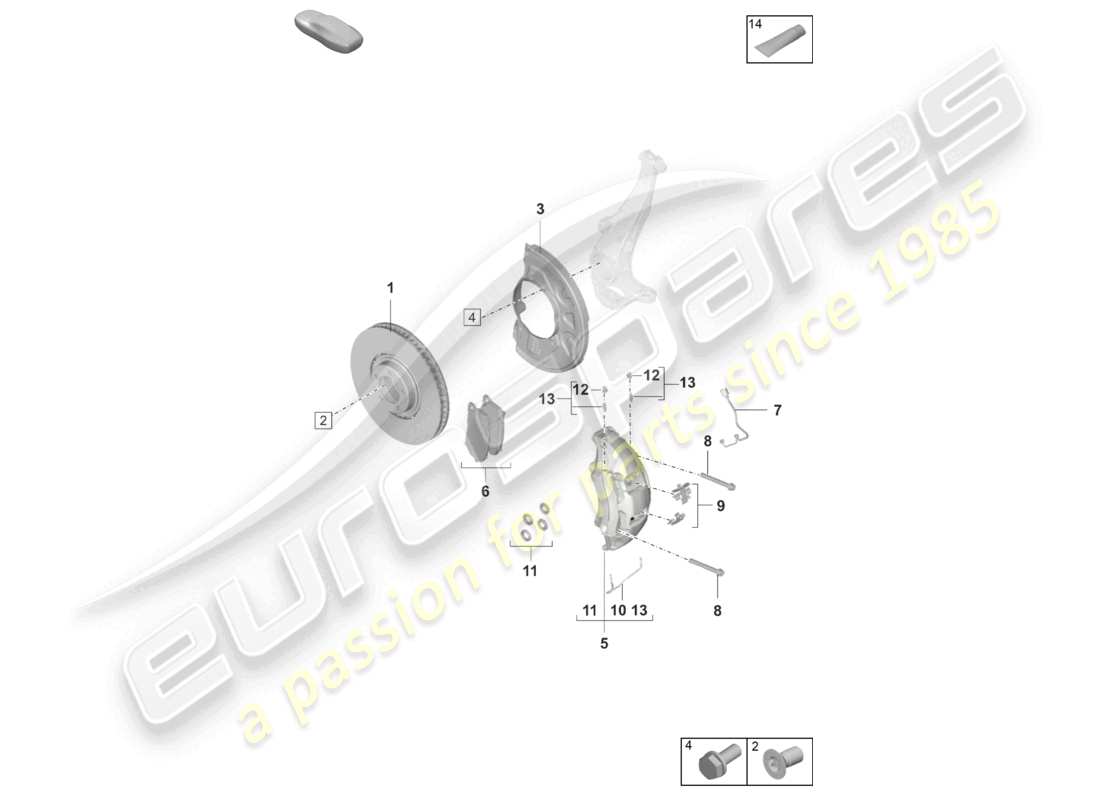 porsche 2020 (taycan 9j1-1) freno a disco 19 assale anteriore bianco/nero d - mj 2021>> schema dei componenti