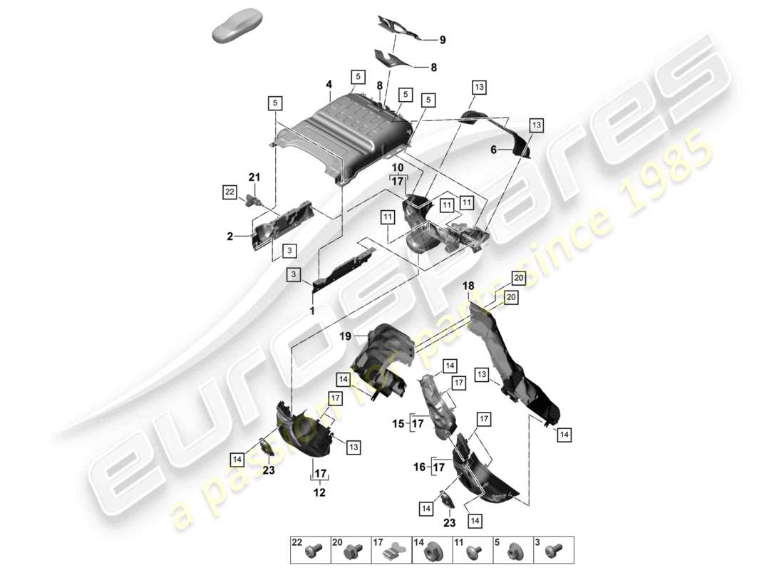 porsche 2024 (panamera 971-2) sistema di scarico isolamento termico canale di guida dell'aria per veicoli con filtro antiparticolato per benzina schema dei componenti