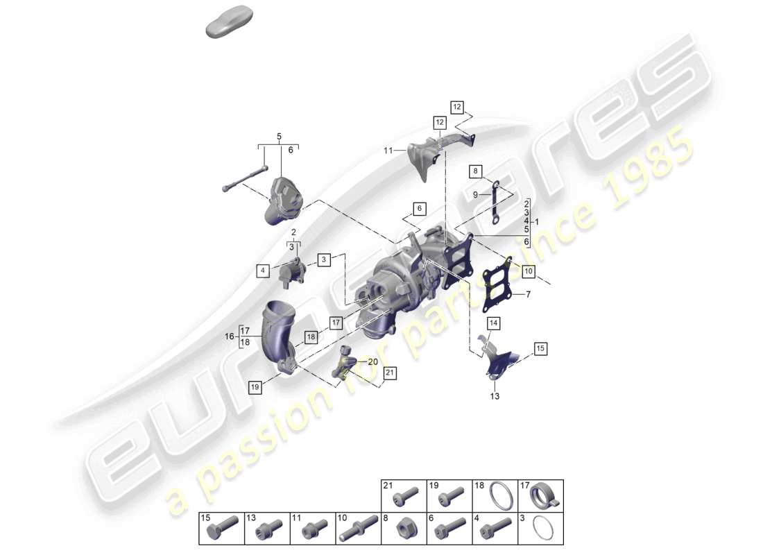 porsche 2023 (cayenne e3 pa) turbocompressore gas di scarico diagramma delle parti