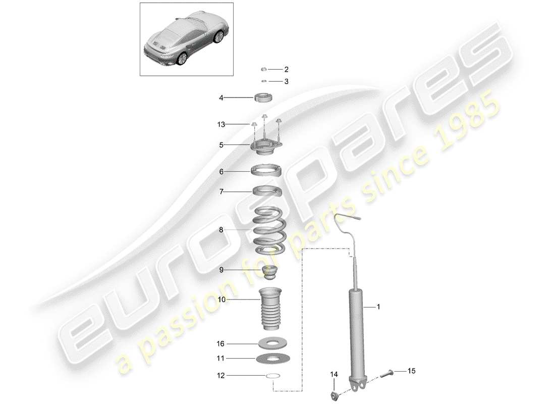 porsche 991 turbo (2018) schema delle parti ammortizzatore
