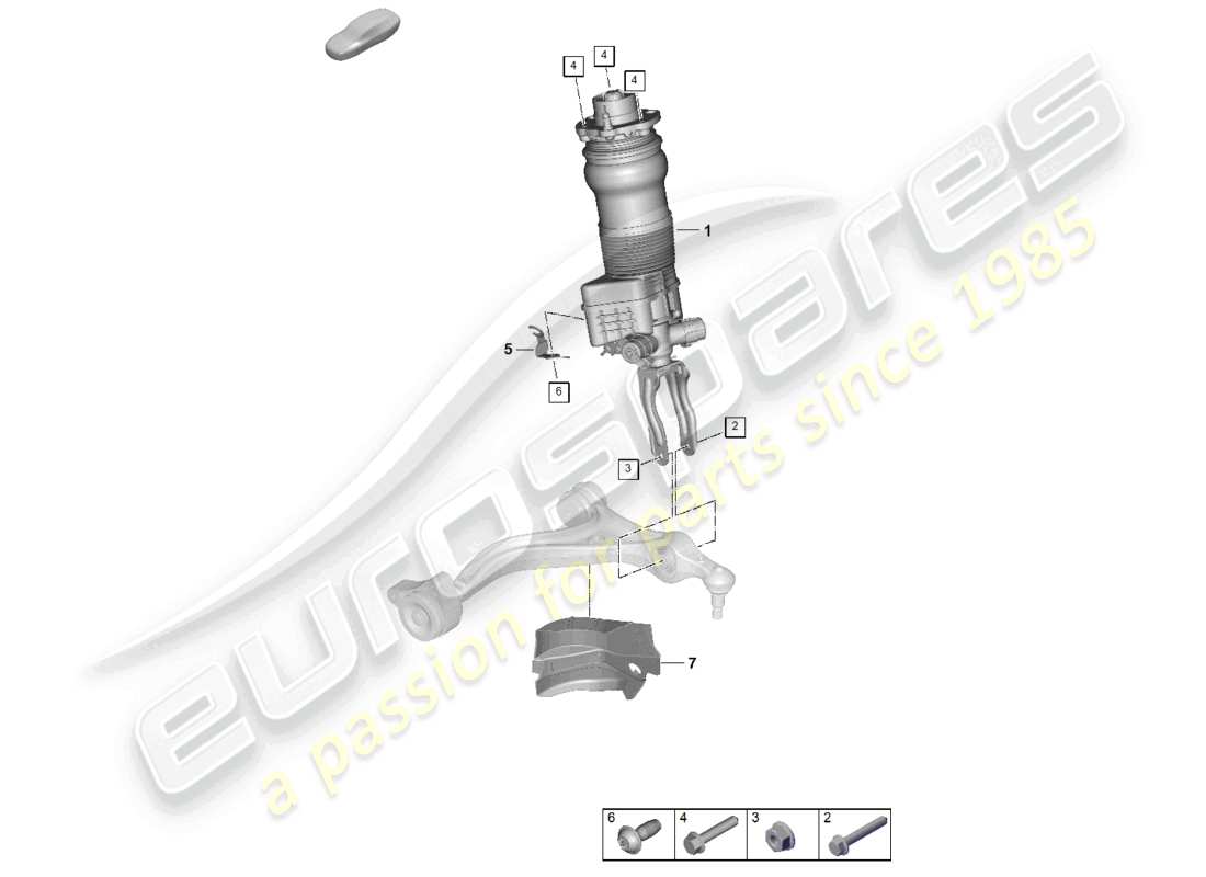 porsche 2025 (panamera 976) schema completo delle parti del montante della sospensione pneumatica