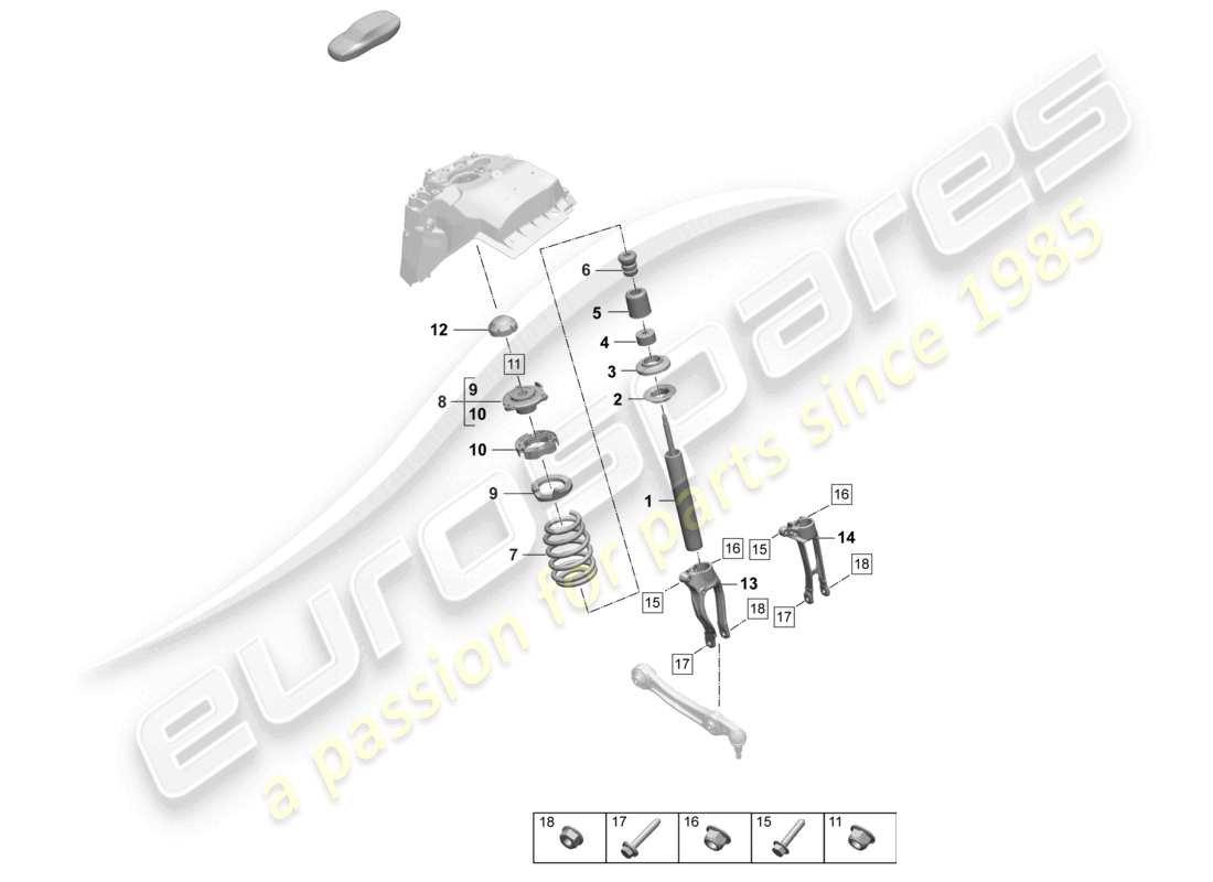 porsche 2025 (macan-e) sospensione con molla in acciaio, montante di sospensione, completo, molla elicoidale, diagramma delle parti