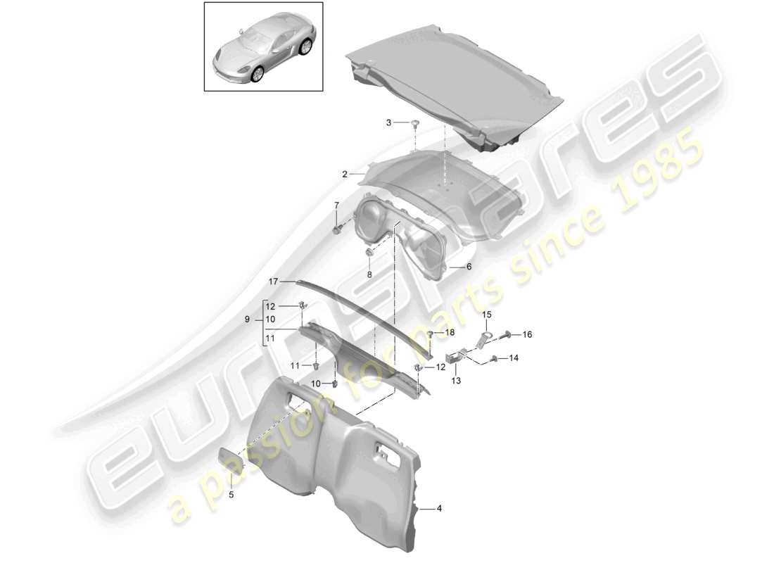 porsche 2023 (718 cayman) schema delle parti del vano motore