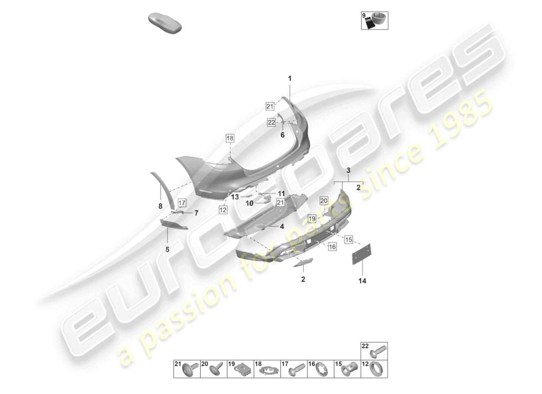 porsche 2020 (taycan 9j1-1) paraurti posteriore taycan cross turismo turbo offroad cross turismo diagramma delle parti