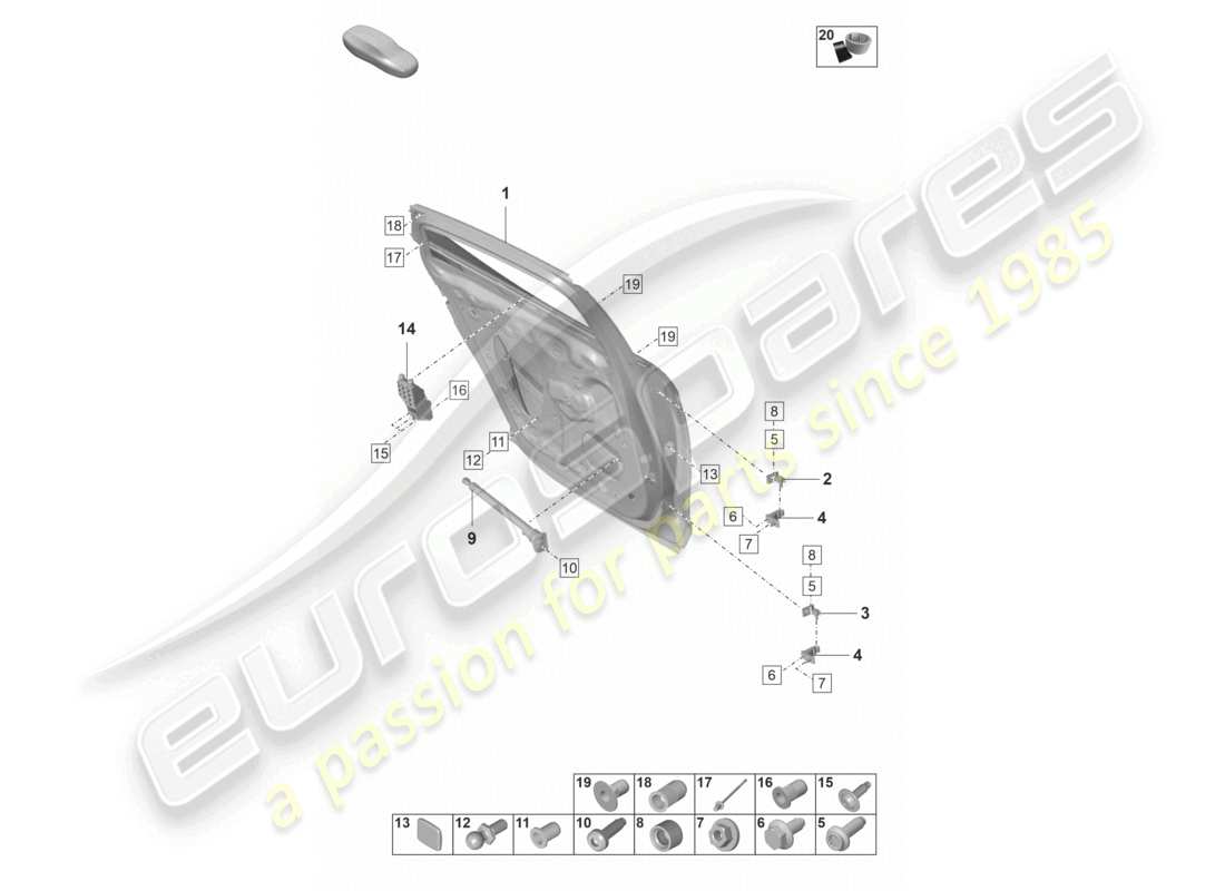 porsche 2024 (panamera 971-2) schema della parte posteriore della scocca della porta