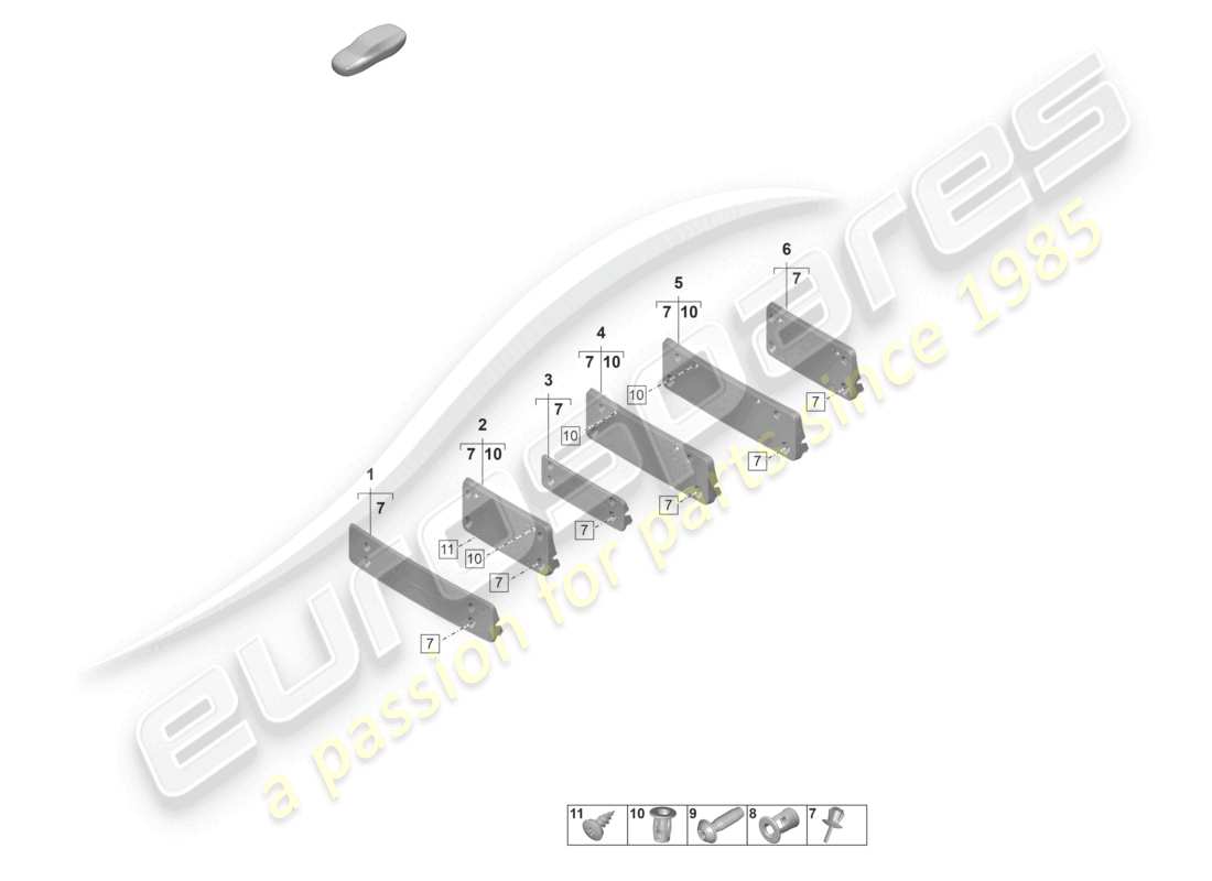 porsche 2021 (panamera 971-2) schema dei componenti del supporto della targa in corea