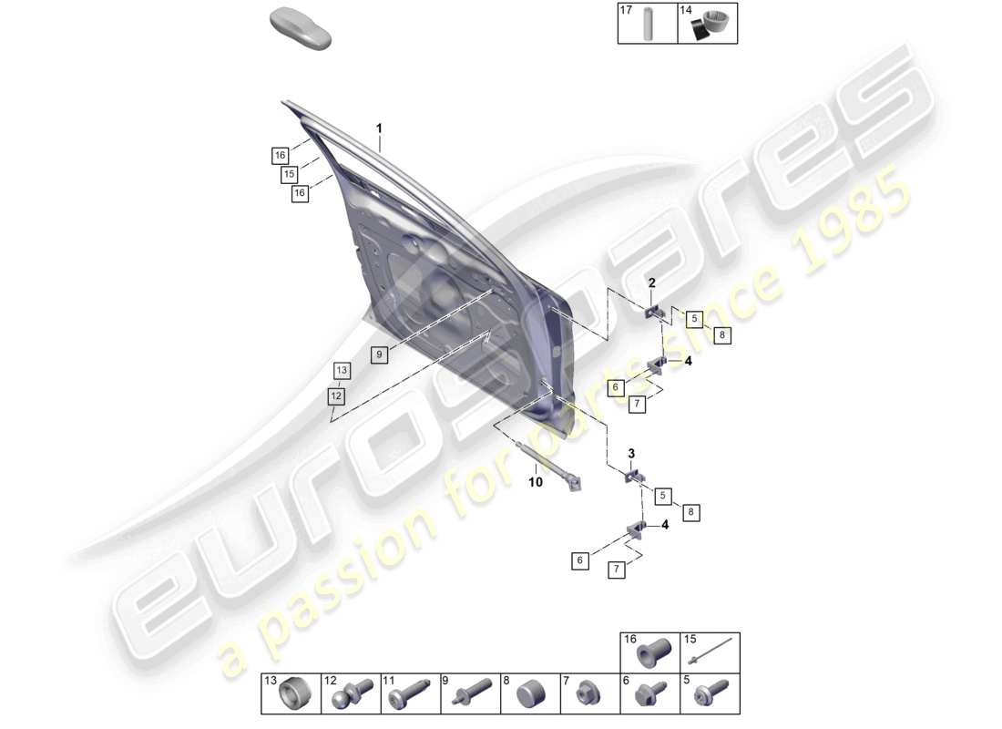 porsche 2025 (panamera 976) schema delle parti degli accessori anteriori della scocca della porta