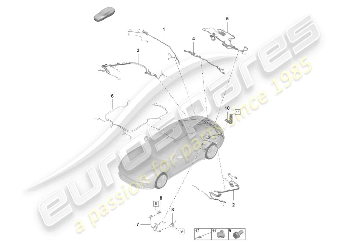 porsche 2024 (panamera 971-2) cablaggi paraurti posteriore rivestimento tetto cofano posteriore sistema frenante antibloccaggio - abs - indicatore usura pastiglie freno pedana assale posteriore schema componenti