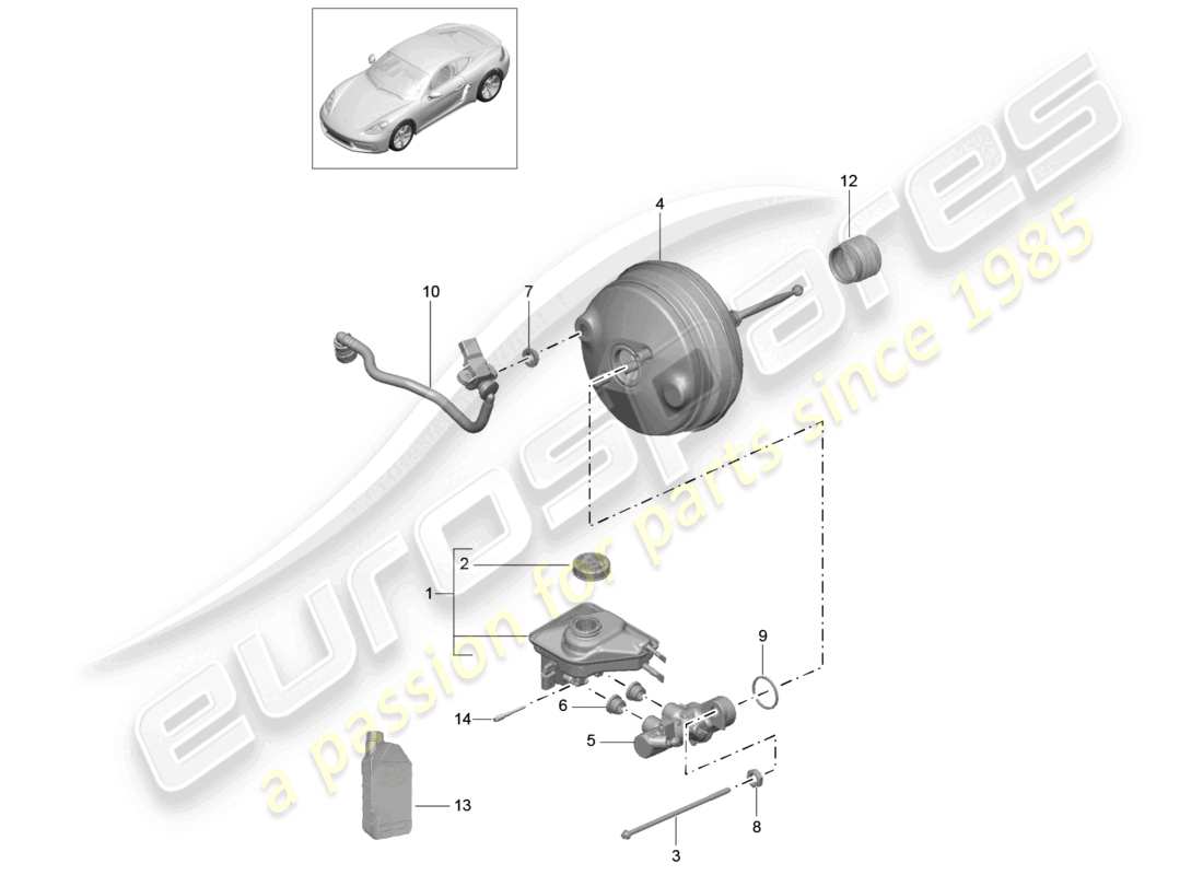 porsche 2021 (718 cayman) cilindro principale del freno servofreno diagramma delle parti