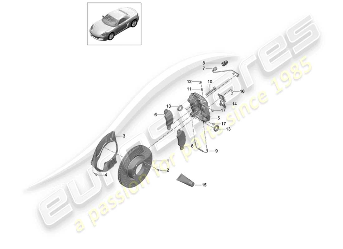 porsche 2025 (718 boxster) freno a disco assale anteriore diagramma delle parti