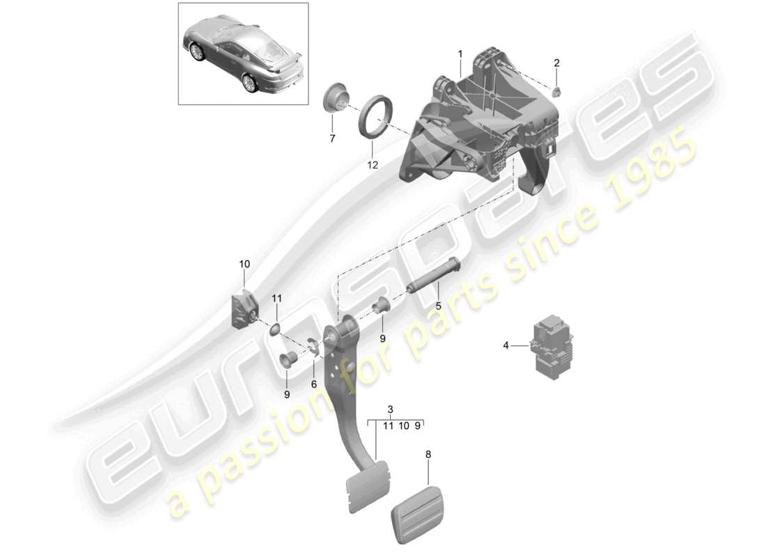 porsche 2021 (991-2 r/gt3/rs) leva freno e acceleratore d >>- mj 2017 diagramma delle parti