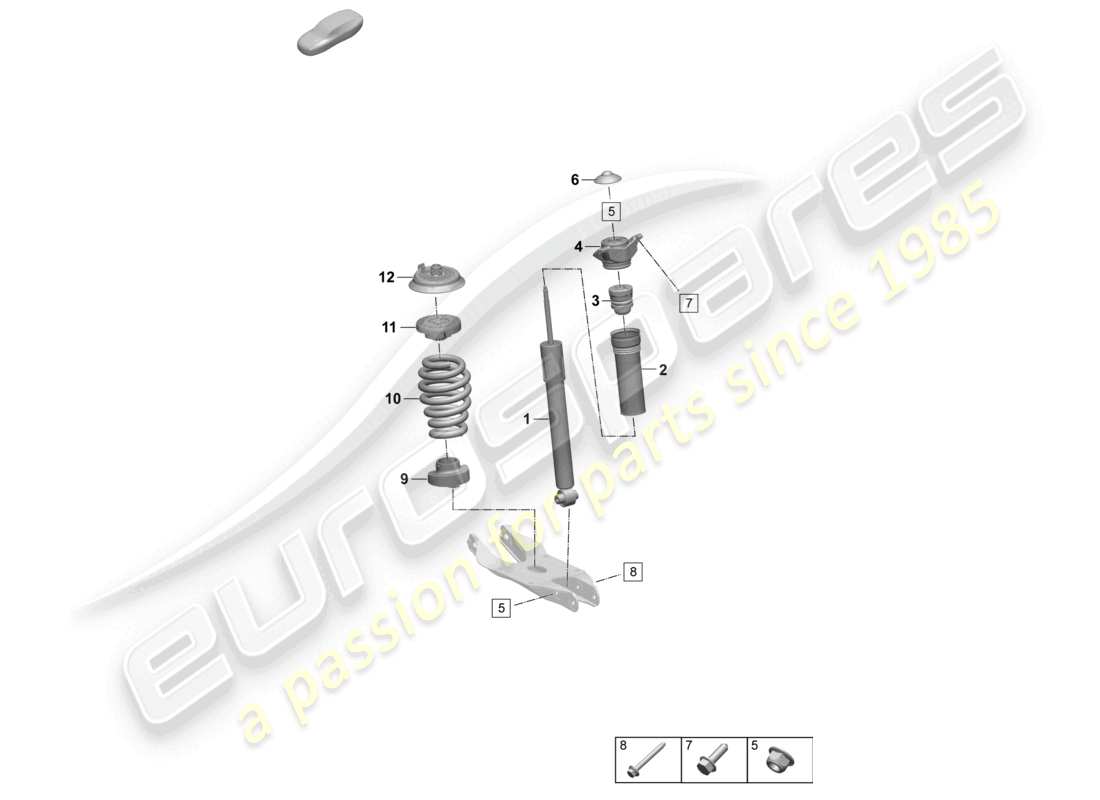 porsche 2025 (macan-e) smorzatore di vibrazioni con sospensione a molla in acciaio molla elicoidale diagramma delle parti