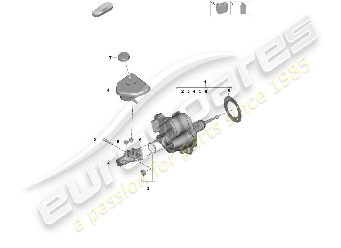 porsche 2026 (panamera 976) servofreno con cilindro maestro del freno e serbatoio del liquido dei freni diagramma delle parti