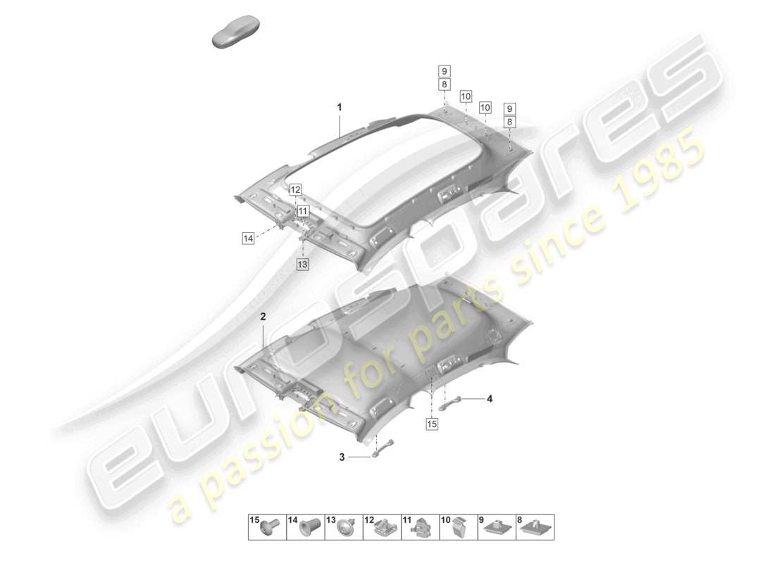 porsche 2020 (taycan 9j1-1) rivestimento del tetto rivestimento del padiglione stampato diagramma delle parti
