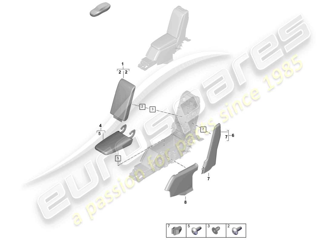 porsche 2025 (panamera 976) schema dei pannelli laterali della console centrale posteriore business