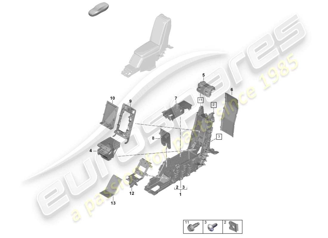 porsche 2025 (panamera 976) schema delle parti aziendali della consolle centrale posteriore