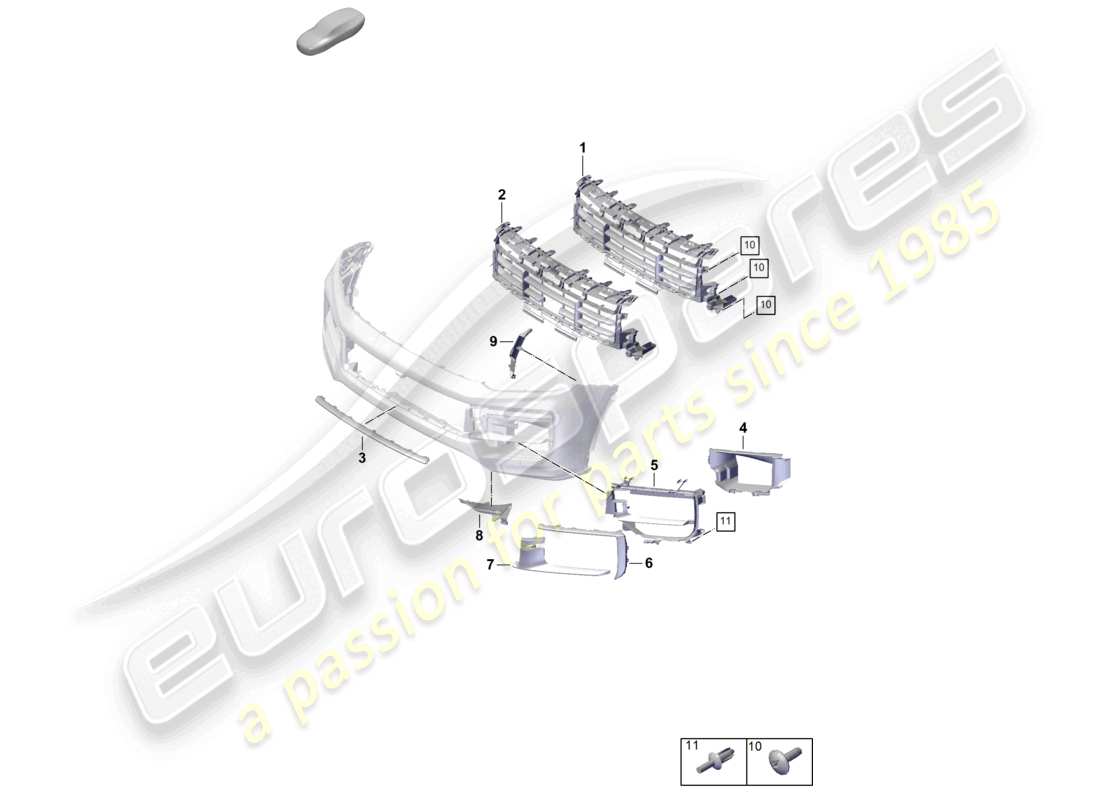 porsche 2025 (cayenne e3 pa) paraurti turbo parti singole griglia di guida dell'aria diagramma delle parti