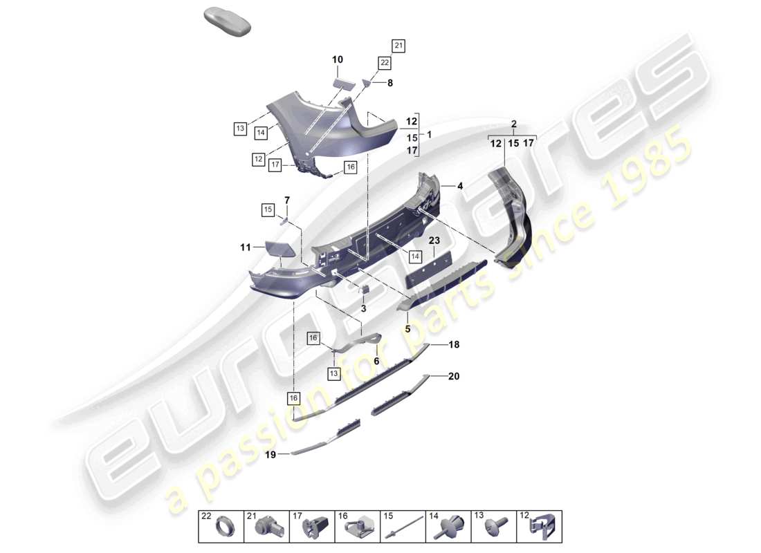 porsche 2025 (cayenne e3 pa) paraurti posteriore coupé diagramma delle parti