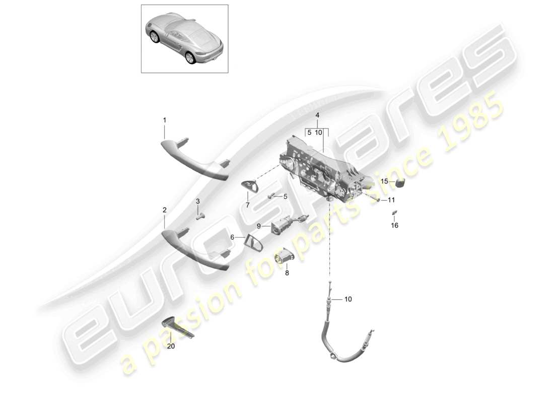 porsche 2024 (718 cayman) maniglia della porta, diagramma delle parti esterne