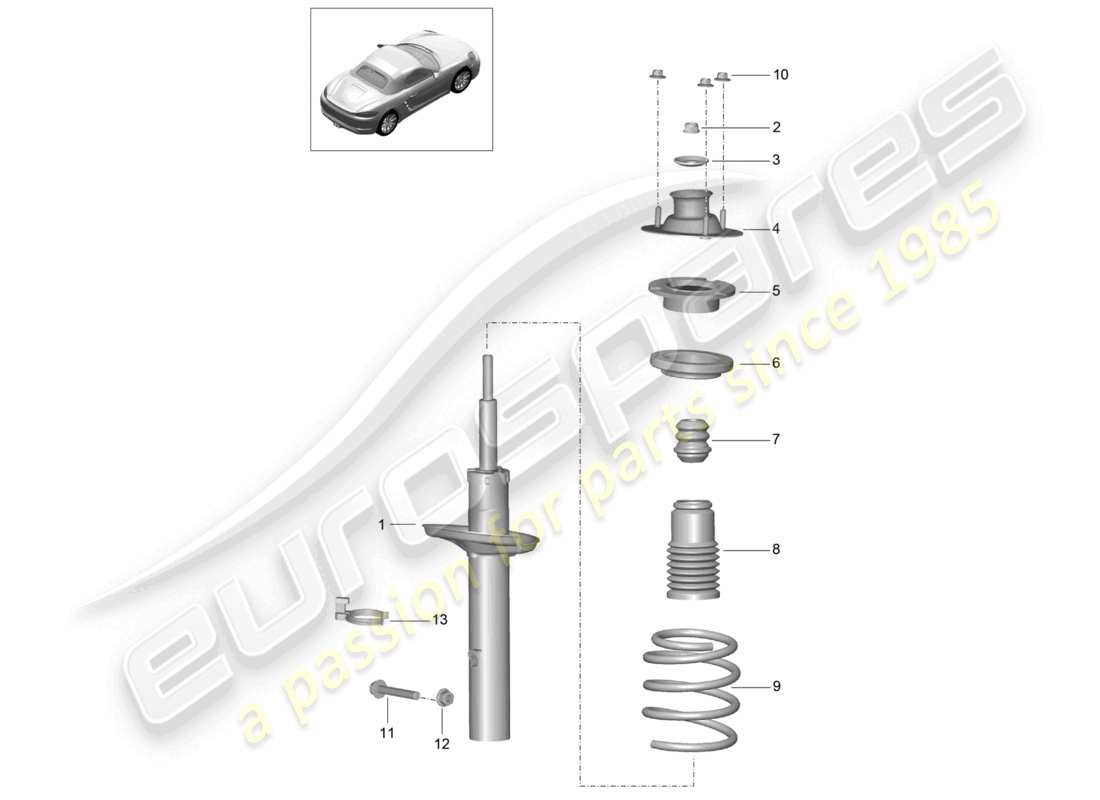 porsche 2021 (718 boxster) schema delle parti della molla elicoidale degli ammortizzatori