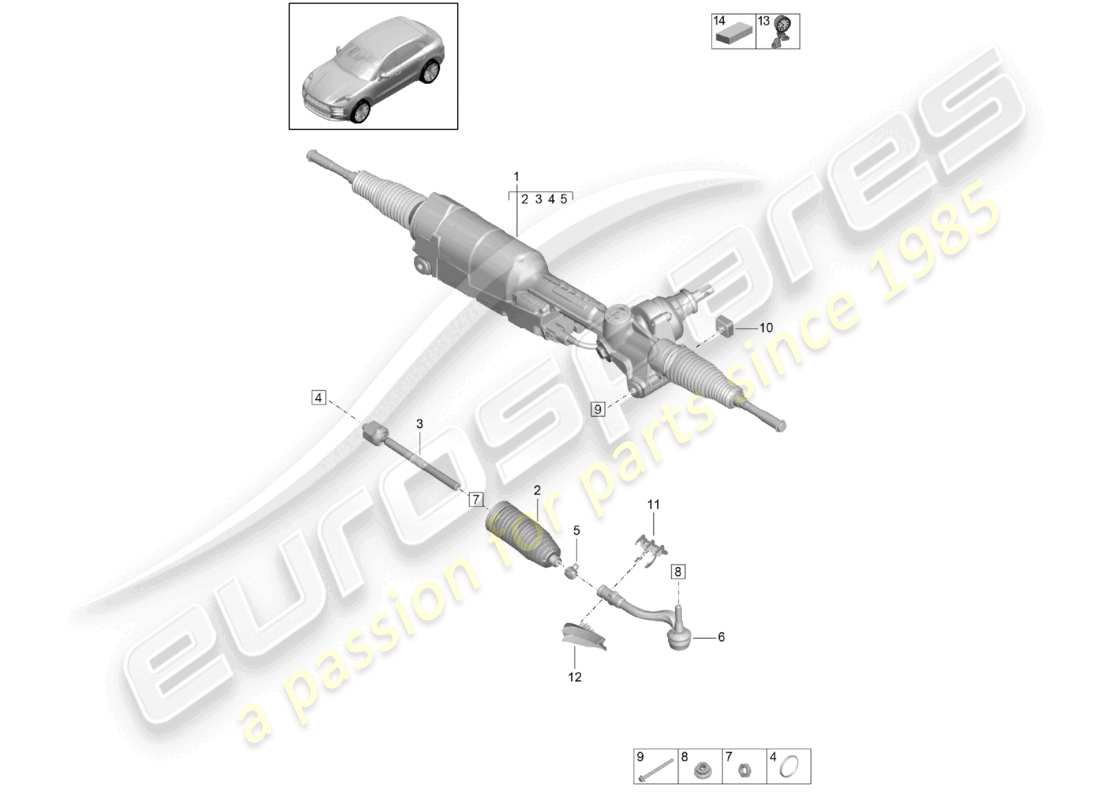 porsche 2026 (macan) schema delle parti della scatola dello sterzo