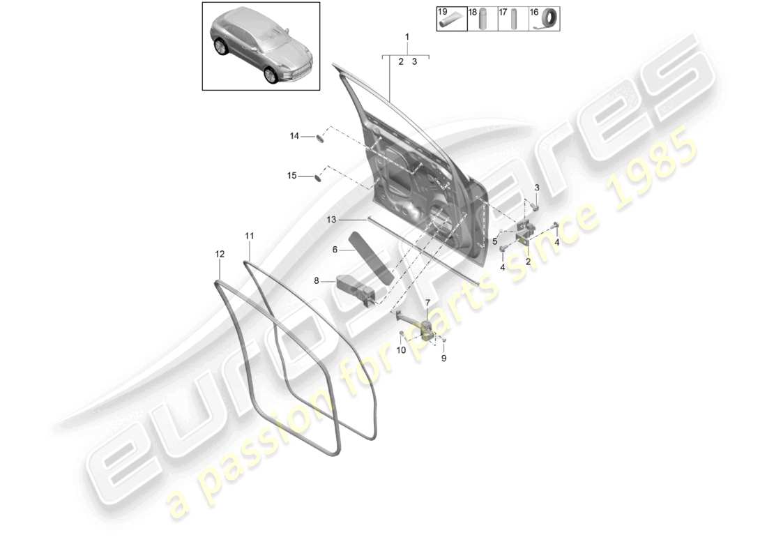 porsche 2021 (macan) schema delle parti degli accessori anteriori della scocca della porta