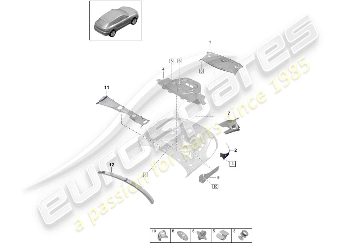 porsche 2021 (macan) ammortizzatore vano motore schema delle parti