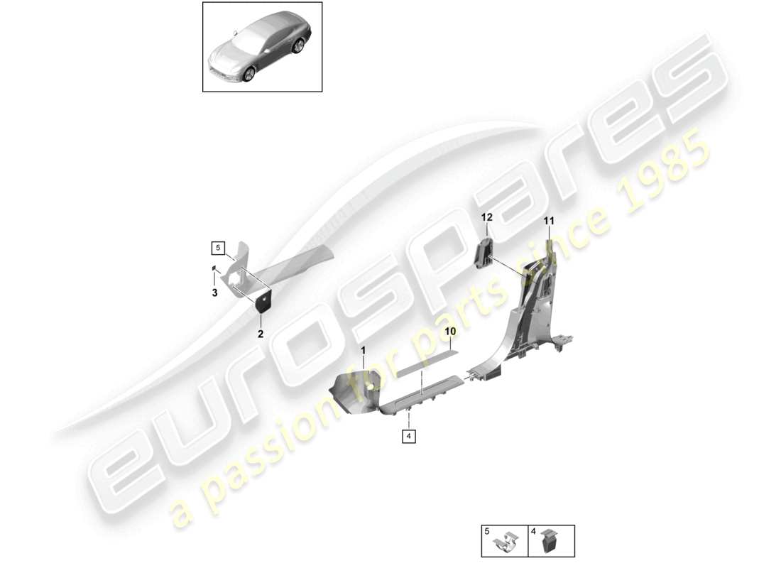 porsche 2021 (panamera 971-1) schema della parte anteriore del rivestimento del battistrada