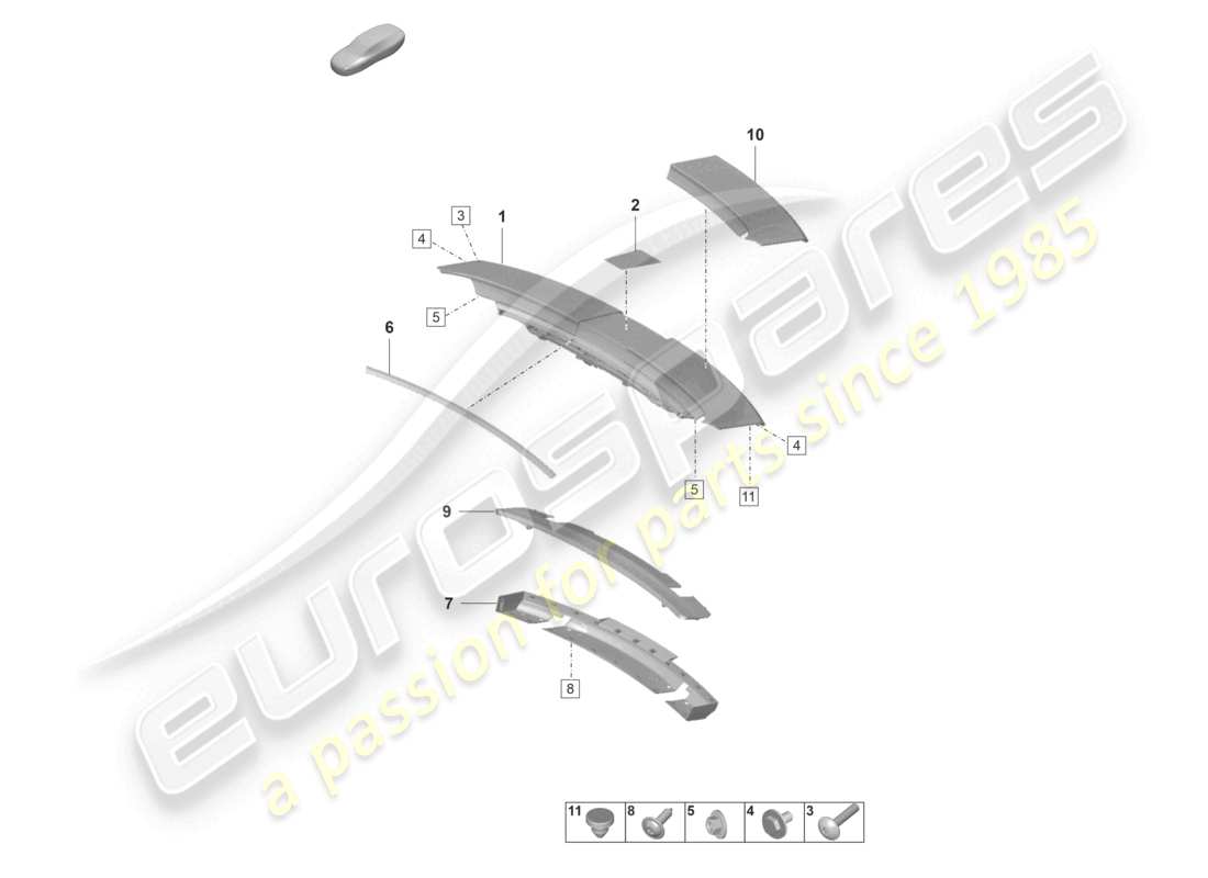 porsche 2024 (panamera 971-2) schema delle parti posteriori dello spoiler posteriore