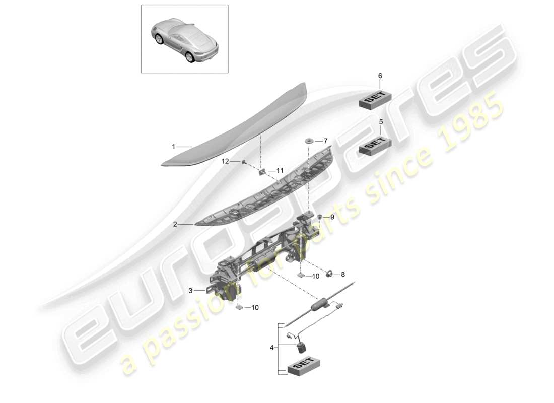 porsche 2024 (718 cayman) schema delle parti spoiler posteriore
