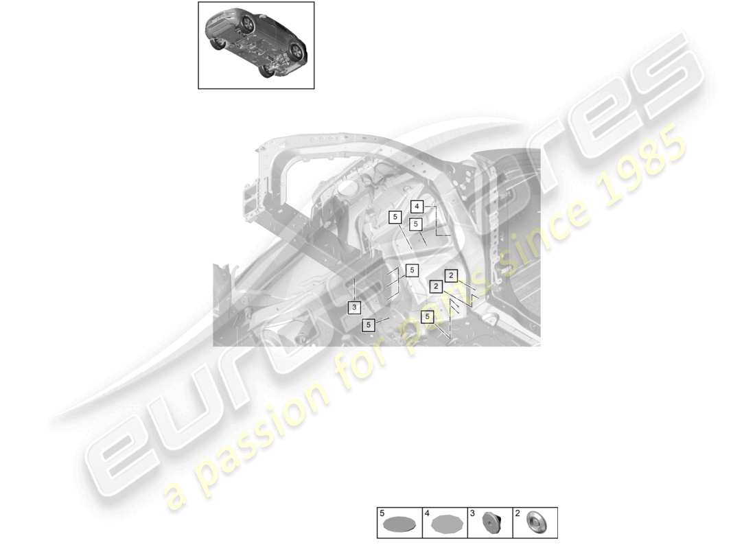 porsche 2023 (cayenne e3 pa) bungs front-end diagramma delle parti