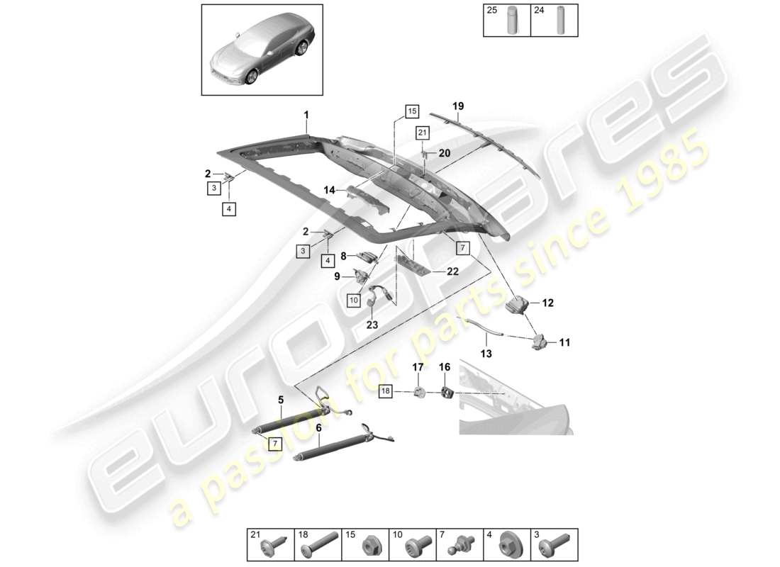 porsche 2021 (panamera 971-1) schema delle parti del coperchio posteriore