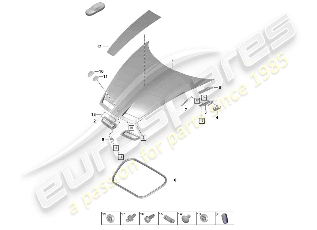 porsche 2026 (992-2 gt3) diagramma delle parti del cofano