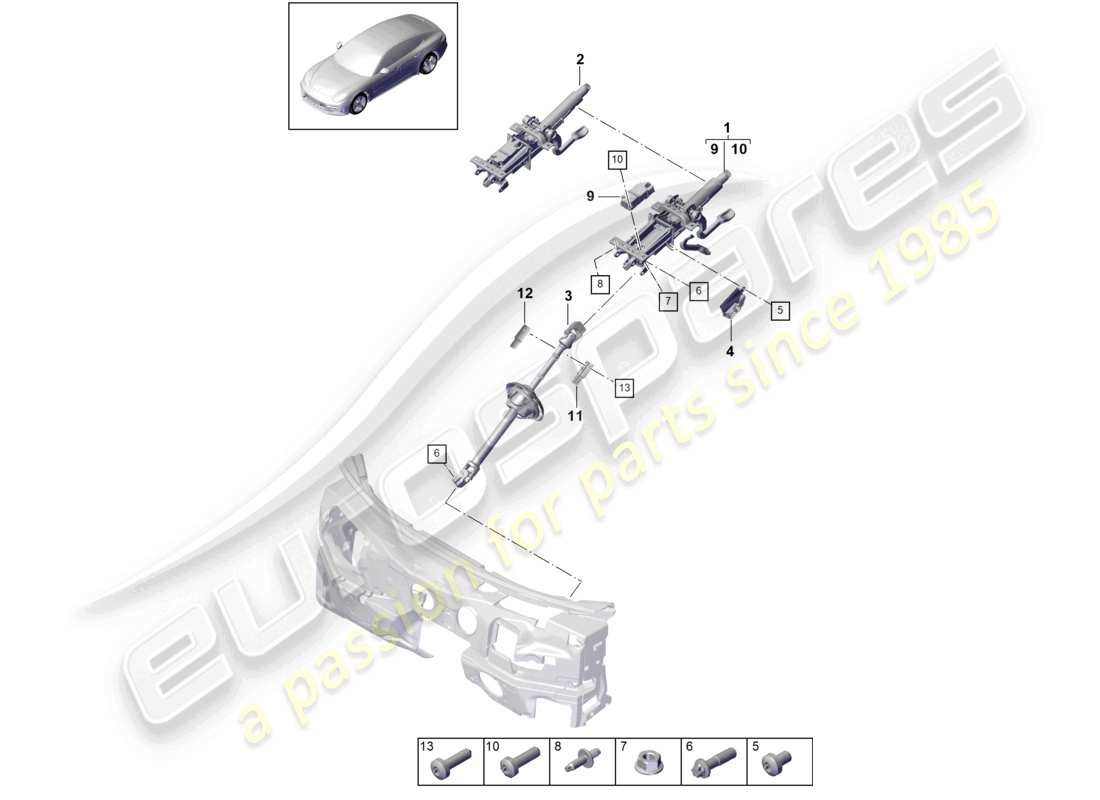 porsche 2021 (panamera 971-1) colonna dello sterzo albero dello sterzo intermedio diagramma delle parti