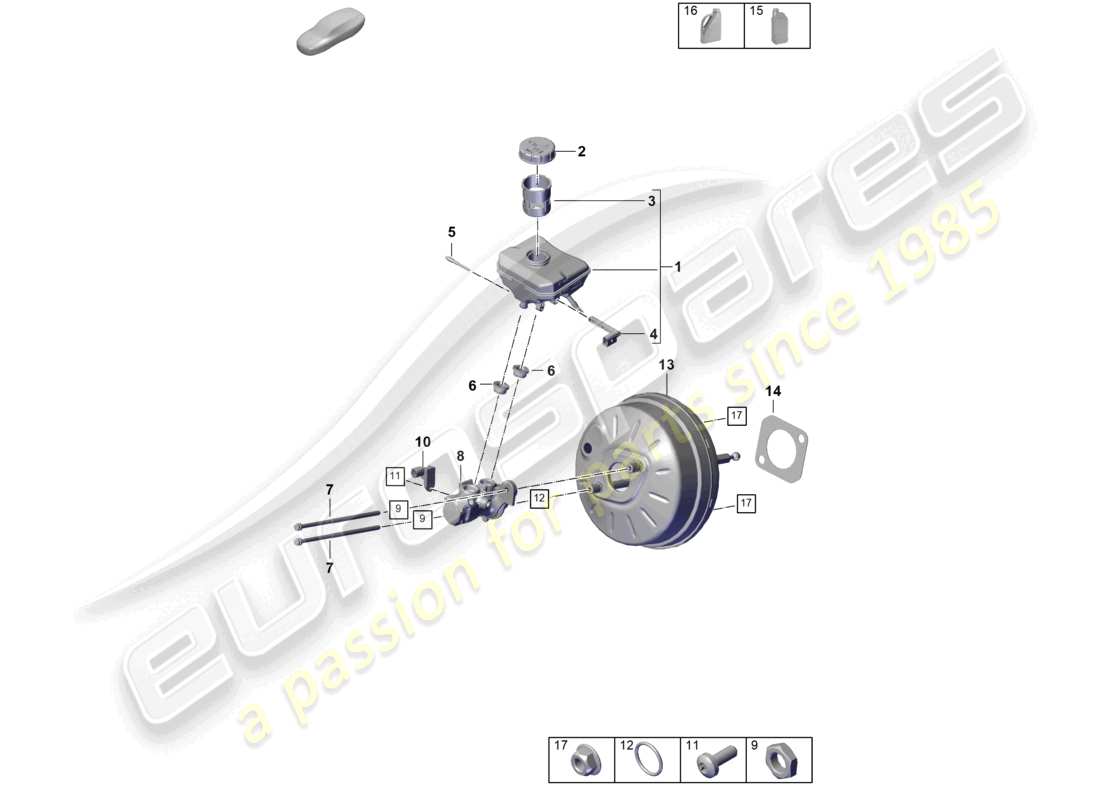 porsche 2023 (cayenne e3 pa) serbatoio del servofreno con parti di fissaggio cilindro principale del freno diagramma delle parti