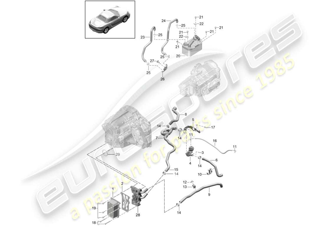 porsche 2021 (718 boxster) - pdk - tubo dell'olio dello scambiatore di calore del cambio tubo dell'acqua diagramma delle parti