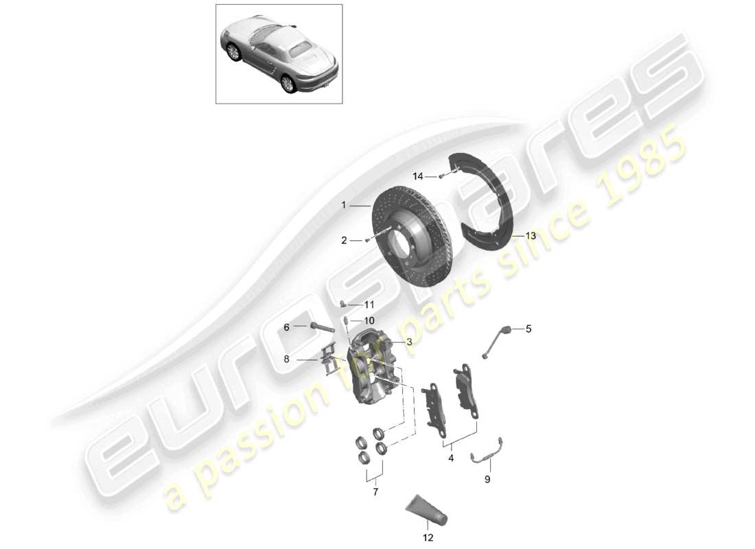 porsche 2021 (718 boxster) freno a disco assale posteriore ------------------------------ schema delle parti
