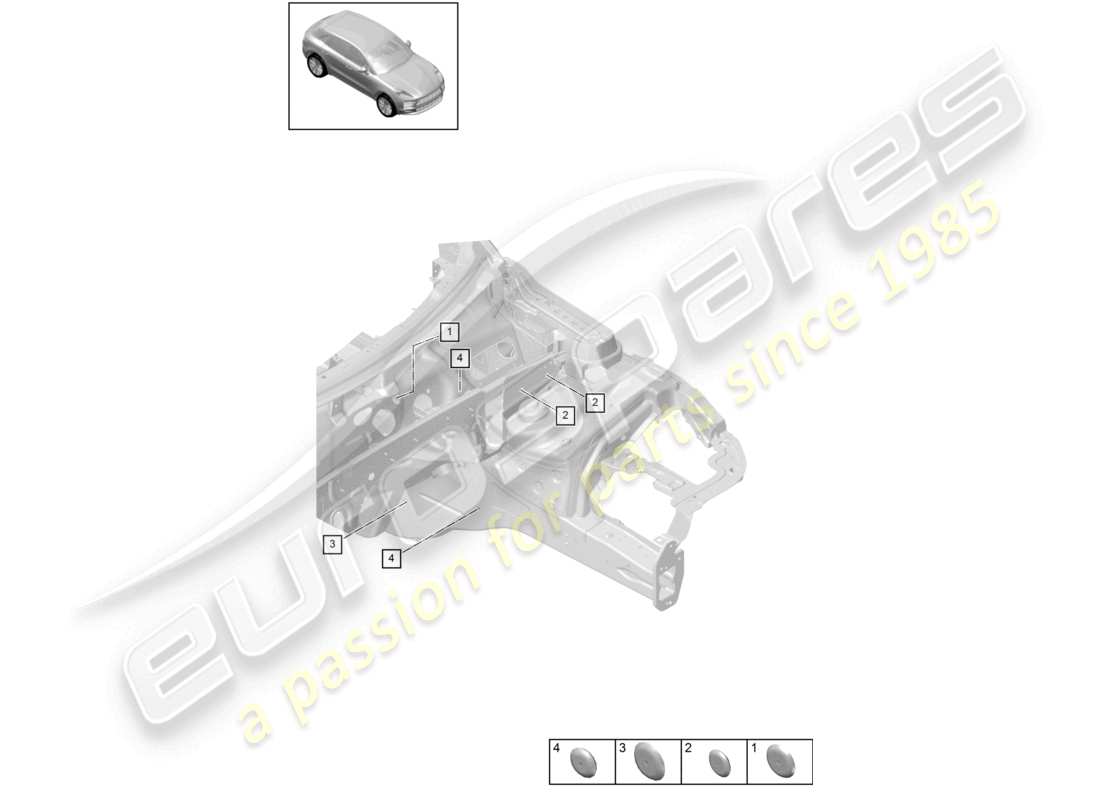 porsche 2021 (macan) diagramma delle parti del firewall frontale bungs